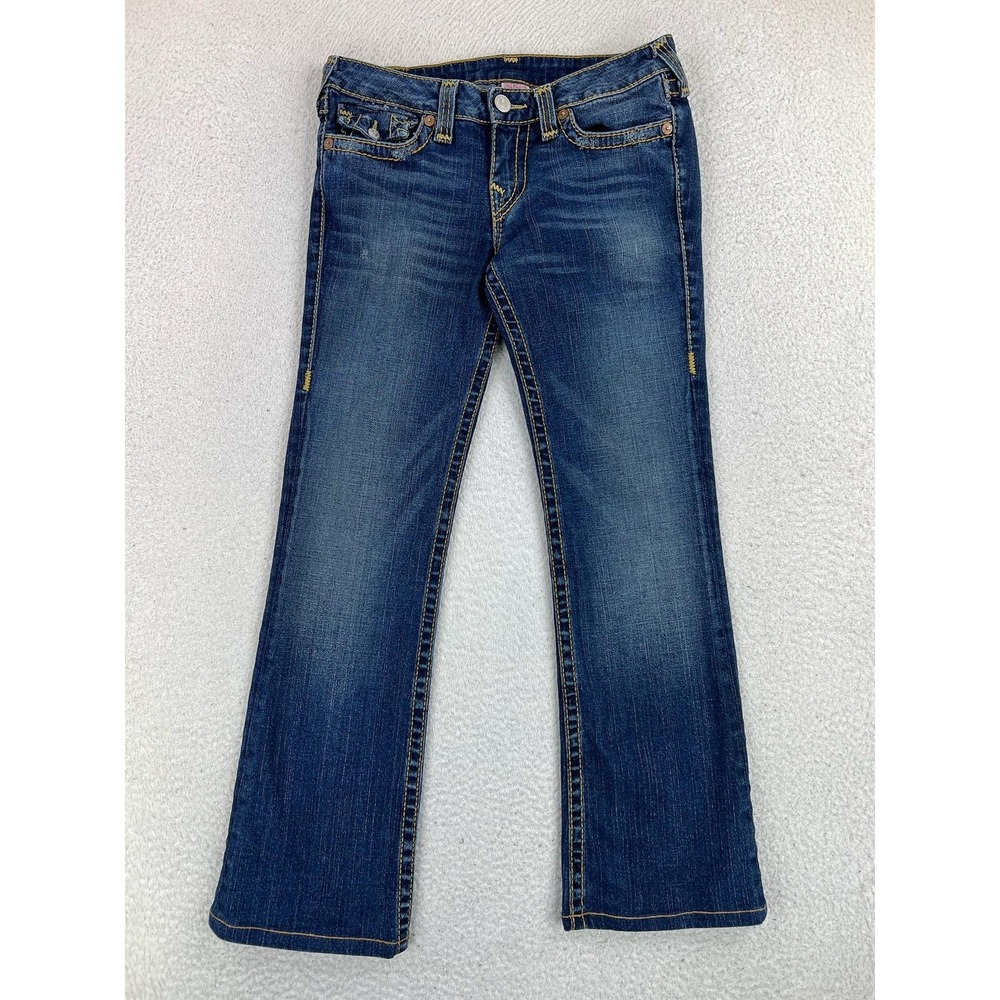 True Religion Becky Big T Bootcut Jeans Womens 30 Blue Med Wash Low Rise Stretch